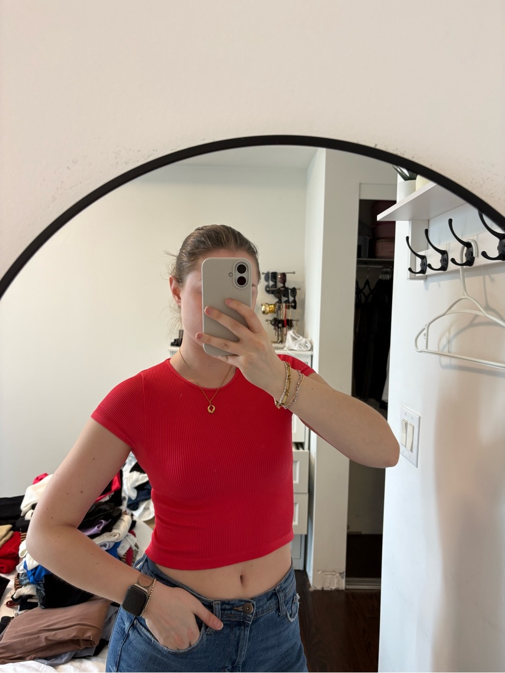 Urban Outfitters Red Ribbed Short Sleeve Crop Tee